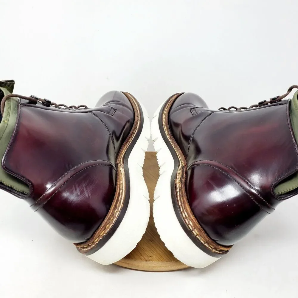 OAMC Compression Boots Mens 11 Burgundy Bull Leather‎ Lace Up Ankle Shoes Vibram
